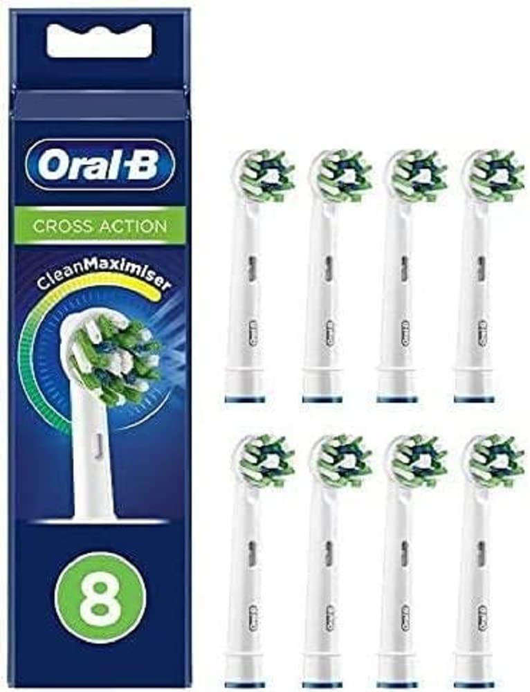 Oral-B CrossAction Toothbrush Heads with CleanMaximiser Bristles for Holistic Mouth Cleaning, Pack of 8