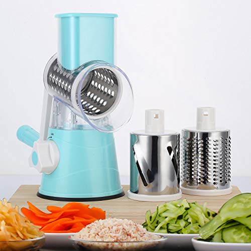 KARIDGE Rotary Cheese Grater with Cut Resistant Gloves, Kitchen Round Mandoline Veggie Slicer with 3 Interchangeable Blades for Grating, Shredding and Slicing for Cheese, Vegetables and Nuts (Blue) - Thumbnail 6