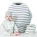 Car Seat Covers for Babies - Stretchy, Lightweight, and Extra Soft Nursing Cover - Multiuse - Covers Carseat, High Chairs, Shopping Carts - Bonus Infant Baby Beanie and Bag (Grey and White)
