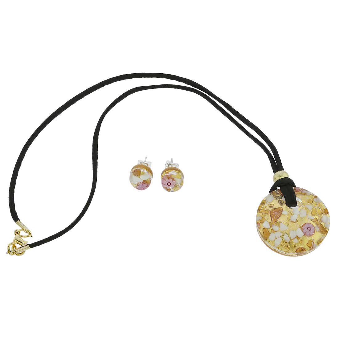 Glass Of Venice Murano Glass Venetian Reflections Round Necklace and Earrings Set - Purple Gold