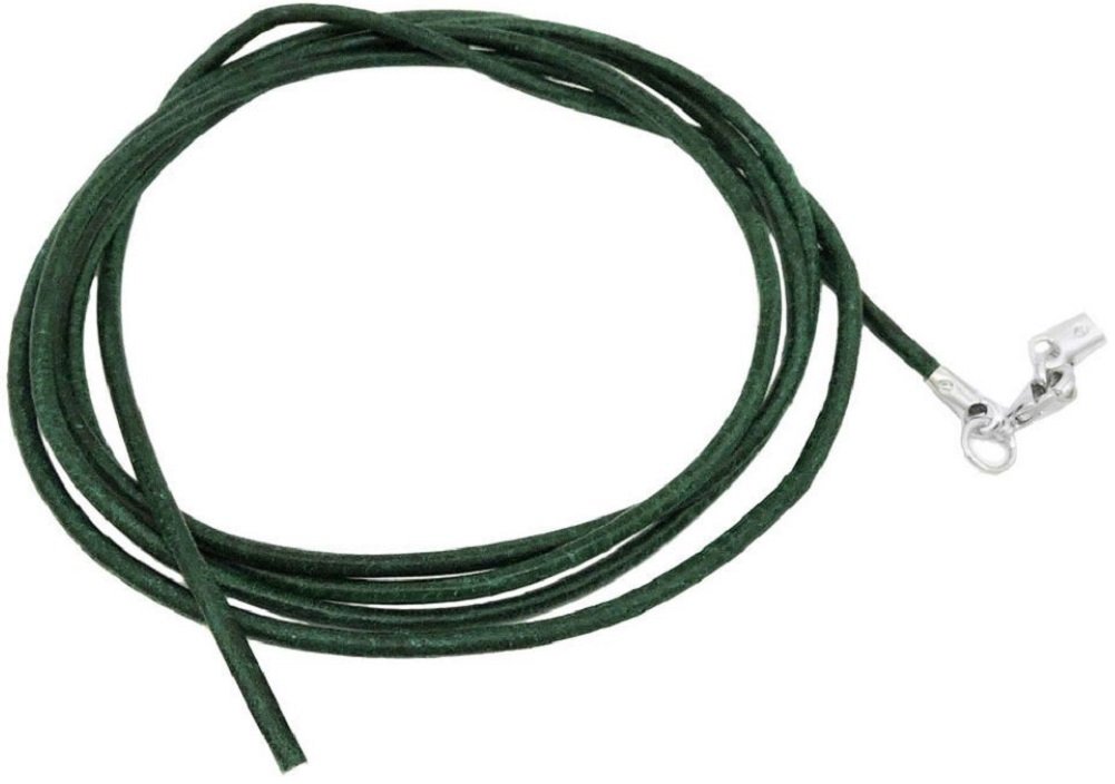 unbespielt Leather Cord Necklace for Pendant Green Men Women Lobster Clasp Silver Colored 1 m x 2 mm Shortenable