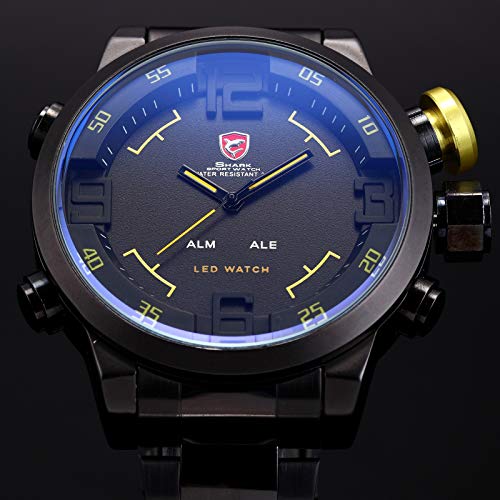 Gulper Shark Deportivos Relojes De Pulseras Hombre Acero inoxidalbe Alarma Día Fecha Pantalla LED - Imagen 8