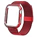 INTENY Compatible for Apple Watch Band 42MM with Bling Screen Protector, Women Stainless Steel Mesh Strap with Protective Crystal Diamond Case Compatible for iWatch Series 4/3/2/1 (Red, 42mm)