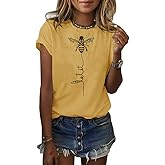 Pfvkeree Womens Cute Bee Graphic Tee Shirts Short Sleeve Let It Bee Funny Letter Print Summer T-Shirt Tops