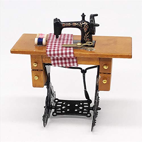 Kasien Dollhouse Accessory Mini Sewing Machine, Mini Sewing Machine with Thread For Wooden 1/12 Dollhouse Miniature Furniture