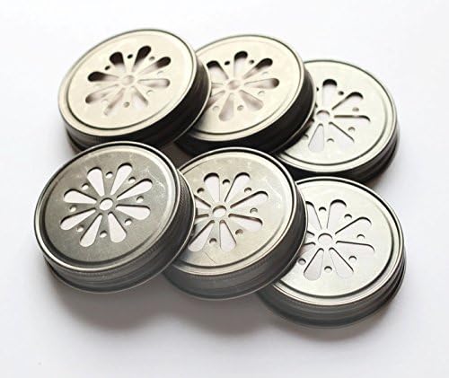6 Pack of Mason Jar Lids, Daisy Design With Pulp Liner, Regular Size (Antique Gold)