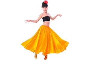 VNOEVW Girls Satin Full Long Skirt for Circle Belly Dance Folkloric Mexican Performance Prom Photoshoot