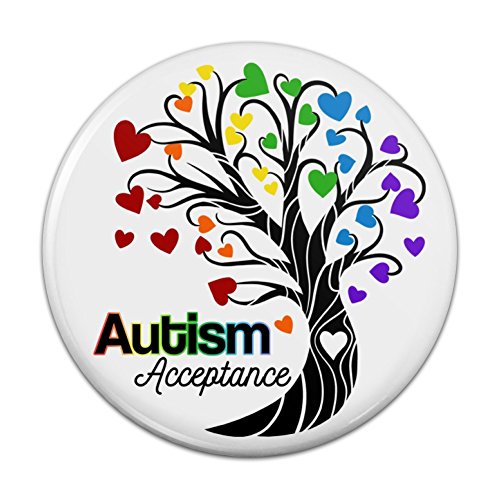 Autism Acceptance Tree of Life with Hearts Pinback Button Pin Badge - 1