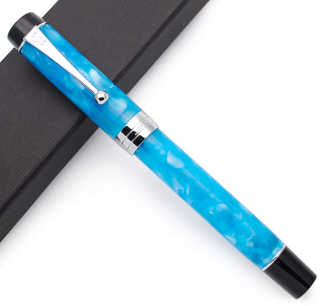 JINHAO Century Tofu 100 18KGP Golden Plated Resin Fountain Pen (Ocean Blue, Medium Nib)