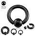 Black Plated Spring Action Easy Pop Out Captive Bead Ring - Sold Individually (8G, Length: 1/2