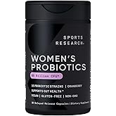 Sports Research Women's Probiotics with Prebiotics, 65 Billion CFU - Vegan Capsules for Gut Health & Digestive Support, Probiotics for Women with Cranberry - Non-GMO Verified & Gluten Free - 30 Count