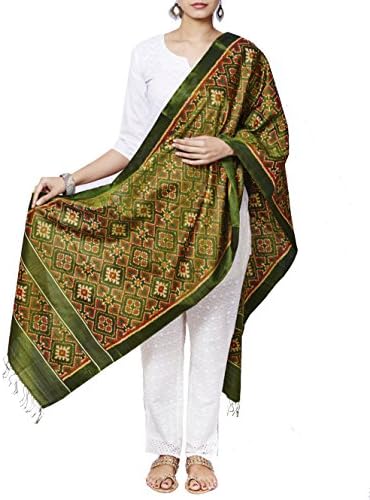 Gleamberry Women's Avocado Pure Silk Handloom Ikat weave Patan Patola Dupatta