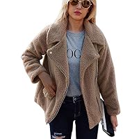 Bon Soir Women Warm Artificial Wool Coat Zipper Jacket Winter Parka Outerwear(Khaki-XX-Large)