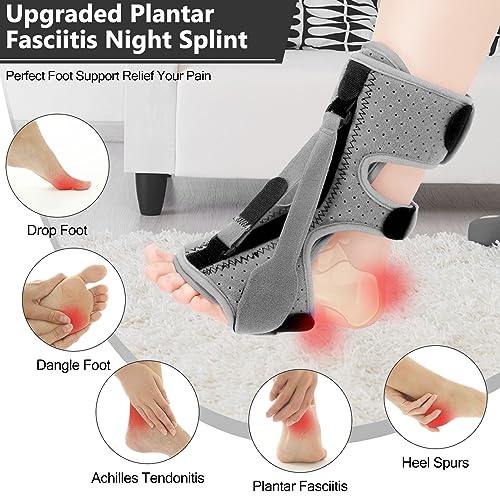 exhood Upgraded Plantar Fasciitis Night Splint, 3 Adjustable Straps Plantar Fasciitis Relief Braces for Achilles Tendonitis, Foot Drop & Heel Spur Pain Relief Day & Night (Elephant Grey)
