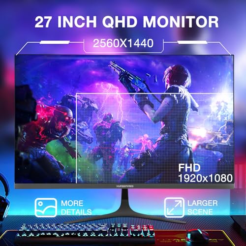 XUNDEFINED 27 inch 1440P Gaming Monitor, 200Hz Fast IPS WQHD 2K Computer Monitor with Speaker, Free-Sync & G-SYNC, 125% sRGB, HDR10, HDMI x2, DisplayPort x2, VESA Mountable, Tilt Adjustable, Eye Care