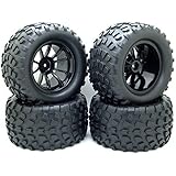 4x RC 1/10 Scale Car Monster Truck Type Tires Gravel w/ 5 Spokes Wheel Rim Black RC Parts
