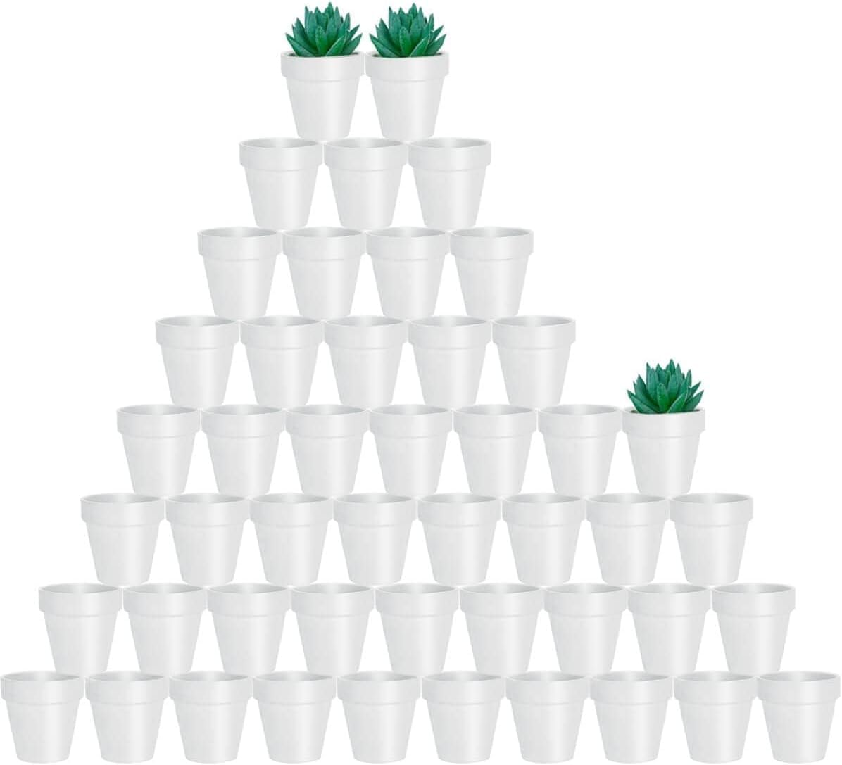 vensovo 48 Pcs Tiny Terracotta Pots - 5 CM White Small Mini Clay Pots with Drainage Holes Flower Nursery Terra Cotta Pots for Indoor/Outdoor Succulent Plants, Crafts, Wedding Favor — image 1