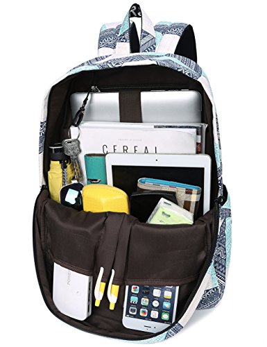 Backpack for Teens, Fashion Geometric Pattern Laptop Backpack College Bags Women Shoulder Bag Daypack Bookbags Travel Bag by Mygreen (Blue&Green&Orange)