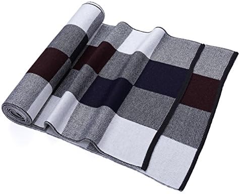 Yazer 100% Pure Cashmere Super Soft Scarf Shawl Wrap for Men with Gift Box for New Year's Gift (Plaid Blue)