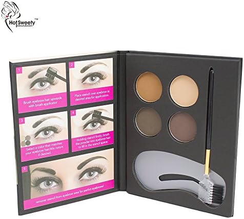 Hot Sweety Waterproof Makeup Eyebrow Powder Palette Kit Bronzer with 4 Color Eyebrow Powder 2 Eyebrow Stencils 1 Eyebrow Brush Cruelty free