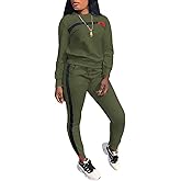 KANSOON Women Side Stripe Patchwork Two Piece Sweatsuit Round Neck Pullover and Skinny Jogger Pants Set