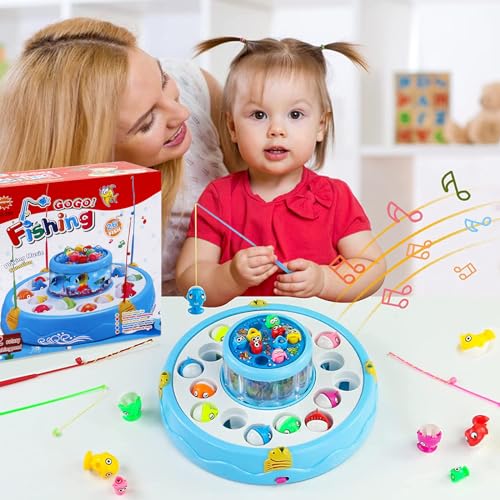 Jerryvon Toys Children 3 Years Montessori – Gift Child 3 4 Years – Fish Fishing Game with 26 Fish Toys and 4 Fishing Rod – Educational Games Children Girl 2 3 4 Years Old – Double Layer Design