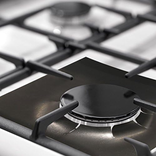 4 Pack Gas Stove Burner Liners- Black Square Gas Range Burner Protector FDA-Approved, Reusable, Non-Stick, 10.6 x 10.6 Inch.
