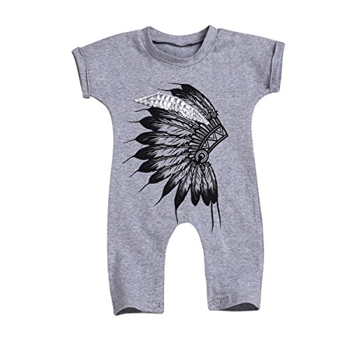 Camidy Toddler Baby Boy Short Sleeve Indian Headdress Printed Romper Bodysuit Jumpsuit (12M)