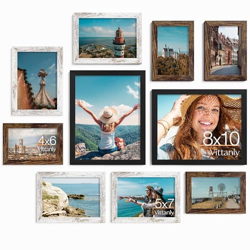 Vittanly 10 Pack Gallery Wall Frame Set Distressed