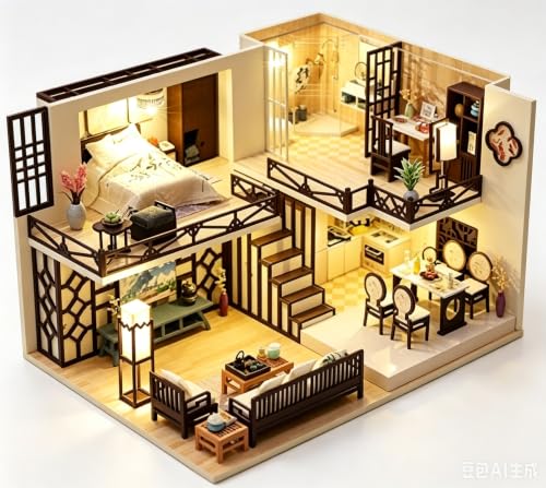Home Miniature DIY CUTEROOM, Mini Pink House, 3D Wooden Craft Kit for Adults and Teens