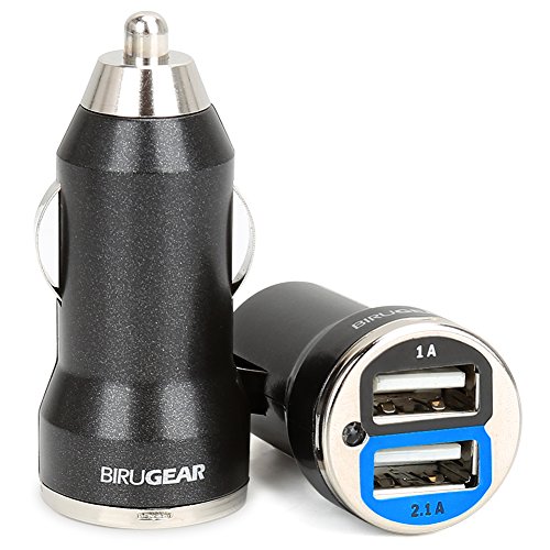 BIRUGEAR Metalic Black 2-Port USB Car Charger Adapter 2A output for Cell Phone, Smartphone, iPhone, Tablet, MP3 Players, Ebooks, e-Reader