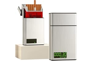 GREATYYT Cigarette Case with a Time Lock - Timed Lock Box Cigarette Dispenser with LCD Display for 84mm/3.3in King Size (Short) - Portable Quit Smoking Aid (Silver)
