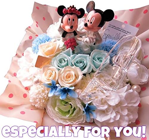 Amazon 結婚祝い プレゼント ガラスの靴 ミッキー ミニー 花束風 ウェディング フィギュア入り 水色 ホワイト仕上げ プリザーブドフラワー入り クリアーケース付き プリザーブドフラワー オンライン通販