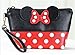 Finex Minnie Mouse Ears style Polka dots Cosmetic bag - Multifunction Travel Makeup Handbag with Zipper (Trapezoid, Red/Black)