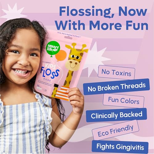 SmartLifeco Eco-Friendly Kids Flossers (200ct) - Dental Floss Picks for Children Made with Straw Wheat, Fluoride & PFA Free, Toothpick Flossing Sticks for Toddler Teeth, No Shred Thread, Unflavored