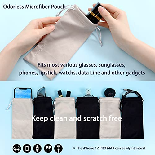 REVEMCN 6 Pack Soft Microfiber Eyeglass Pouch Case with 2 Pieces