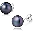 YAMI Pearl Earrings for Women, 925 Sterling Silver Hypoallergenic Stud, Saltwater Cultured Black Pearl, Classic & Elegant Jewelry Gifts for Her, 6-6.5MM