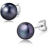 YAMI Black/Grey/White Pearl Earrings, Real Cultured Pearl, 925 Sterling Silver Stud Earrings Plated with 18K Gold, Classic & Elegant Jewelry Gifts for Women, Hypoallergenic Earrings for Sensitive Ears