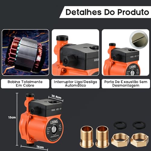 Bomba Pressurizadora Agua 127V 60Hz Bomba Dagua Eletrica Automático Pressurizador Dagua Autoescorvante para Melhora Pressão Agua Casa