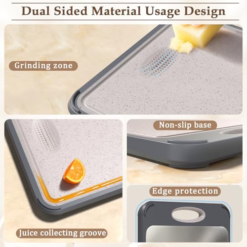 GUANCI Cutting Board for Kitchen Double Sided 304 Stainless Steel Chopping Board Food-Grade Stainless Steel and Wheat Straw PP Large Size 16”×11” Easy to Clean