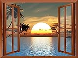 wall26 Tropical Beach Landscape with Palm Trees at Sunset View from Inside a Window Removable Wall Sticker/Wall Mural - 36