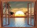 wall26 Tropical Beach Landscape with Palm Trees at Sunset View from inside a Window Removable Wall Sticker/Wall Mural - 36