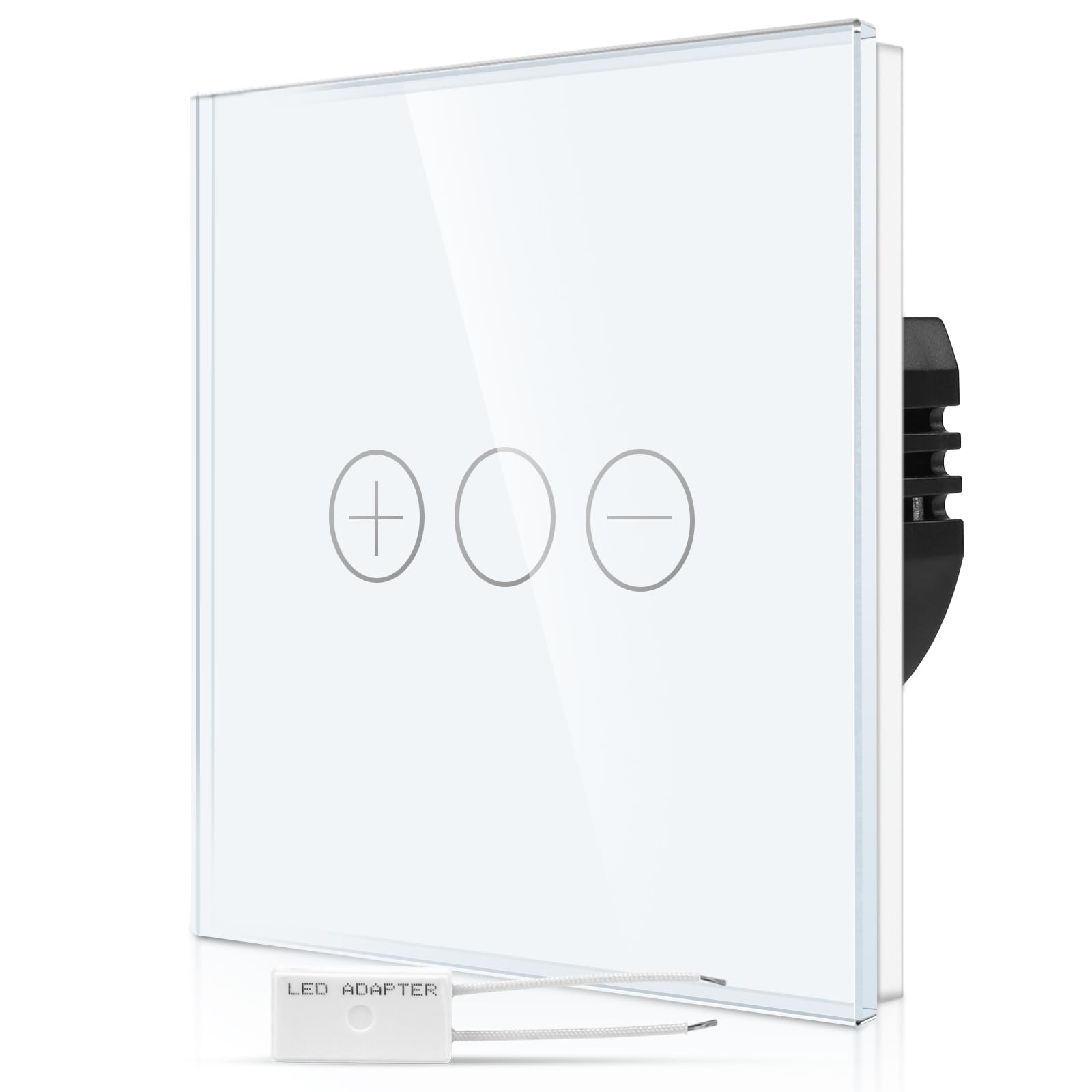 CNBINGO Dimmer Touch Light Switch - White Wall Switch with Glass Panel and Status LED Backlight - Dimmer Switch for Dimmable LED with a free Adapter - 1 Gang - 3 Buttons
