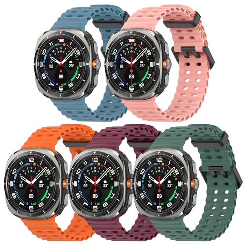 WindRen 5 Pieces Strap Compatible with Samsung Galaxy Watch Ultra 47 mm (2024/2025) Women Men, Soft Silicone Sports Bracelet