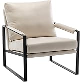 UNICOO Modern Faux Leather Accent Chair, Upholstered Armchair with Metal Frame, Thick Seat Cushion and Oversized Back Pillow,