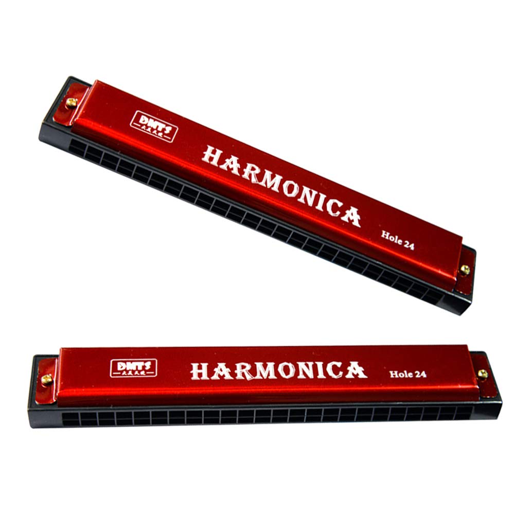 24 Holes Harmonica with Case Diatonic Bules Children Harmonica (Red)