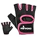 Proworks Women's Padded Grip Fingerless Gym Gloves for Weight Lifting, Cross Training, Exercise Bikes & More - Black with Pink Trim (Small)