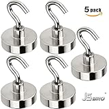 JSbro Strong Neodymium Heavy Duty Magnetic Silver Hooks set of 5 40 lbs. ea. Vertically multi-purpose