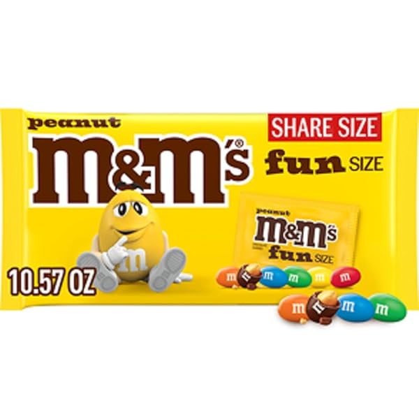 M&M’S PEANUT CHOCOLATE CANDY, FUN SIZE CANDY BAGS FOR PARTY FAVORS, HOLIDAYS, PARTIES, 10.53OZ BULK CHOCOLATE GIFT