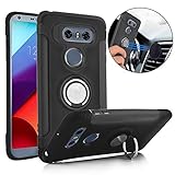 TechVibe LG V30 Case, Slim Drop Protection Cover, Ring Grip Holder Stand, Back Magnetic Circle With Air Vent Magnetic Car Vent Mount For LG V30 (2017) - Black
